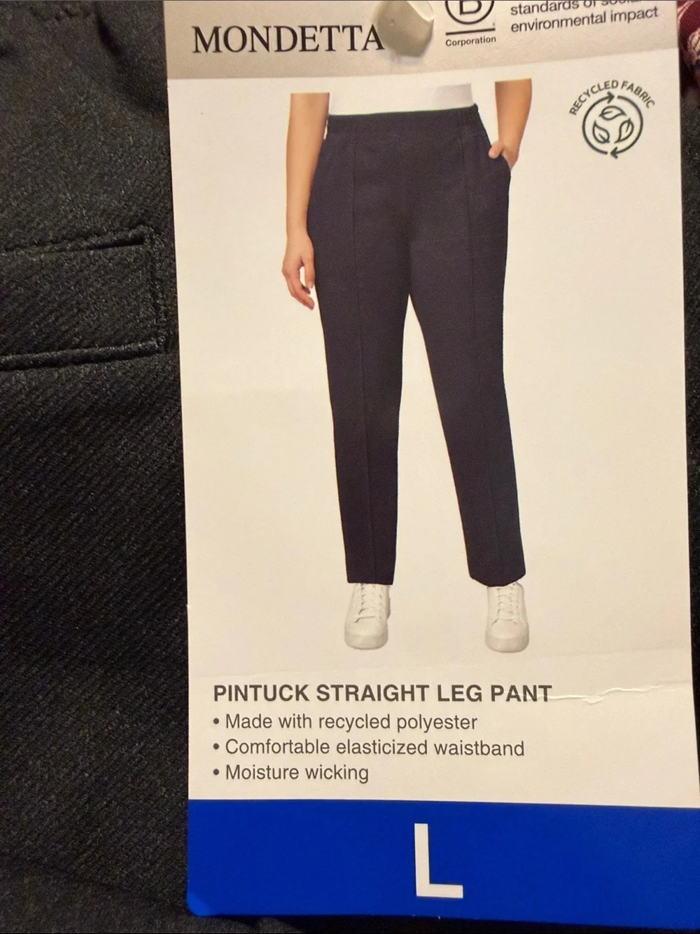 NWT Mondetta Ladies Pintuck Straight Leg Pants Black Size L